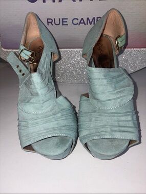 Qupid Mint Green Suede Peep-Toe Ankle Strap Heels